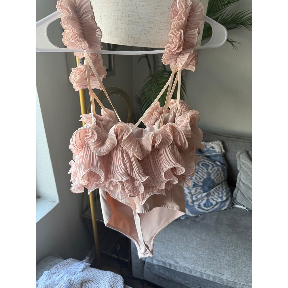 Free People Intimately Ruffle Bodysuit Pink Pleated Ruffle Size S - Picture 3 of 11